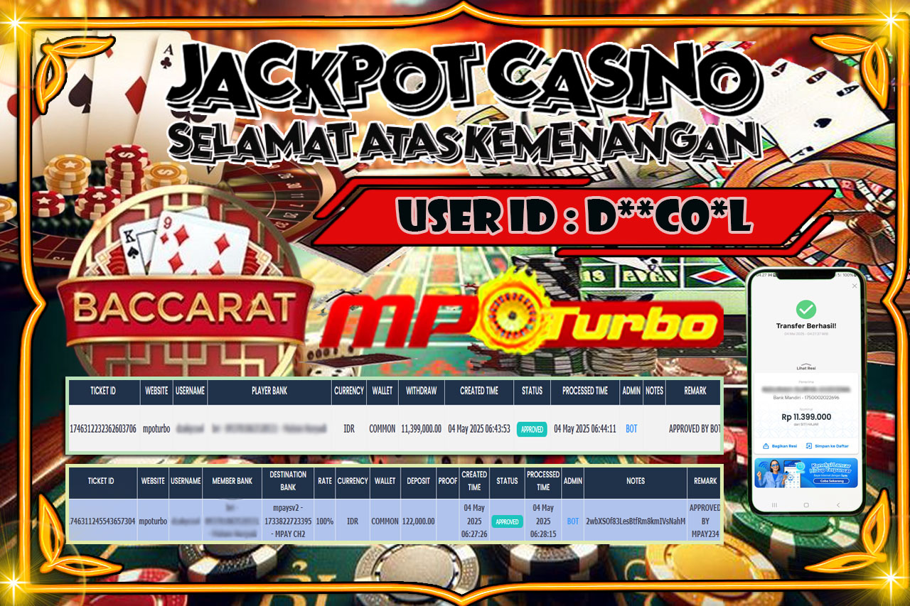 MPOTURBO JACKPOT CASINO BACCARAT Rp11,399.000.00,- LUNAS